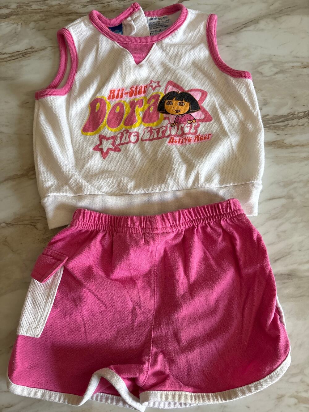 Vintage 2004 Viacom Dora The Explorer Mesh Texture Activewear  Top Shorts 18-24